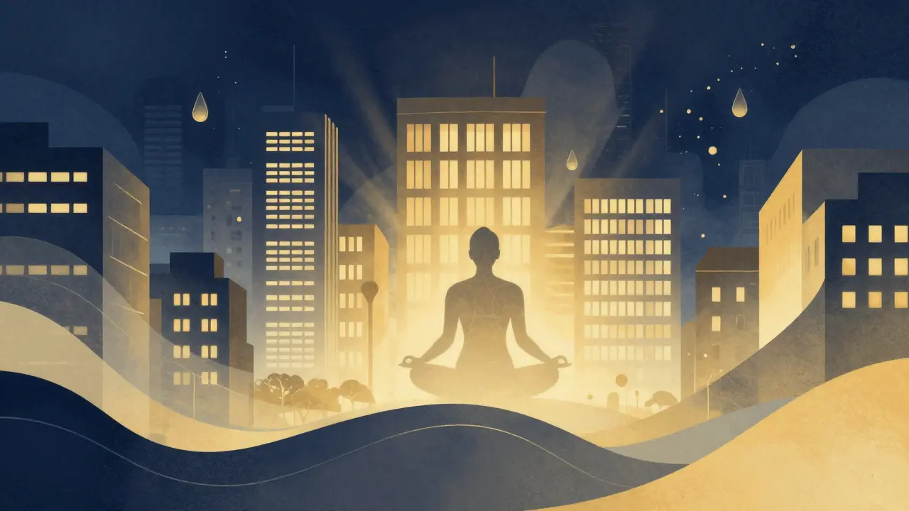 Abstract wellness concept blending urban London with relaxation